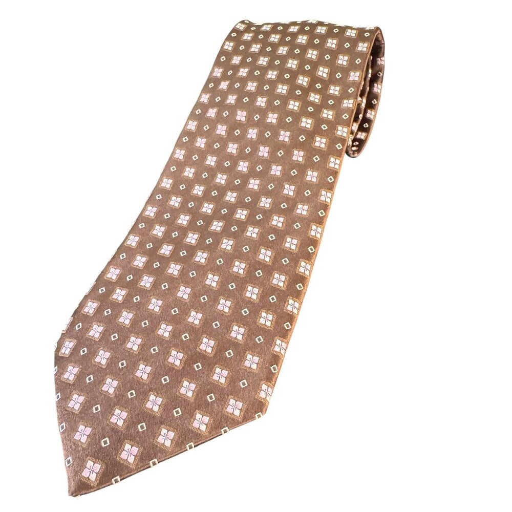 NWT!Ermenegildo Zegna Mens Burgundy/Pink Medallion Pattern 100% Silk Necktie 60"